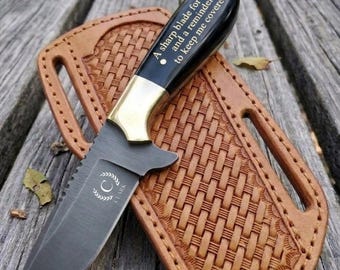 Personalized Cowboy and Skinner Knife, Custom Knife, Engraved knife, Western Tooled Leather Sheath, Gift for Him