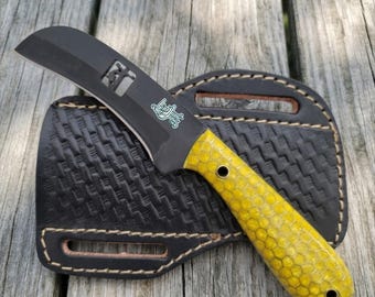 Handmade Lineman hawkbill Knife with Leather Sheath, 01 tool Steel Blade, gift for dad , lineman tool