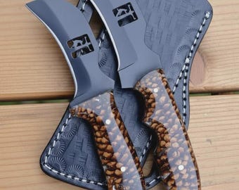 Handmade Lineman hawkbill Knife with Carved Leather Sheath, 01 tool Steel Blade, gift for lineman