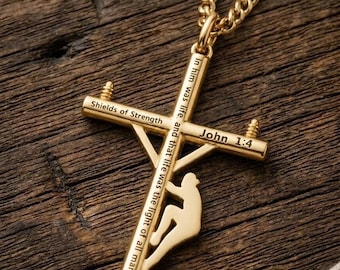 Lineman Necklace Utility Pole Cross Pendant Shields of Strength John 1:4 Scripture Jewelry, Gift for Powerline Worker Tradesman