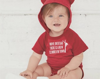 Move Over Dad Baby Clothes, New Climber in Town, Hooded Baby Bodysuit with Ears, Future Lineman Onesie, Lineman Baby Shower Gift