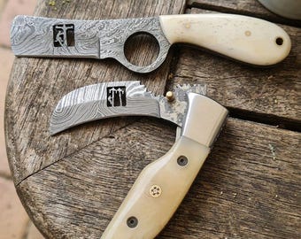 personalized handmade lineman hawksbill knife with sheath , working knife for lineman , gift for linesman