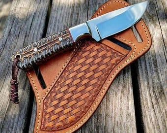 Personalized Cowboy and Skinner Knife, Custom Knife, Engraved knife, Western Tooled Leather Sheath, Gift for Him