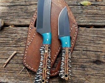 Cowboy Bull cutter knife Set with leather sheath, Pinecone Handle, Personalized Knife, Cowboy Gifts