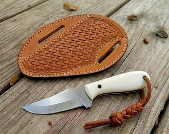Handmade Cowboy and skinner Knife with leather sheath , Cowboy EDC knife , Church carry , Gift for Him