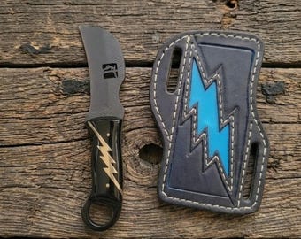 Handgefertigtes Lineman Falkenmesser mit Lederscheide, Beleuchtungsbolzen, Geschenk für Papa, Lineman-Werkzeug
