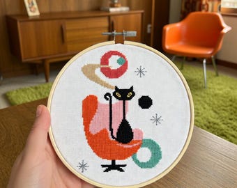 Schema punto croce Atomic Cat Mid Century Art - Download digitale PDF