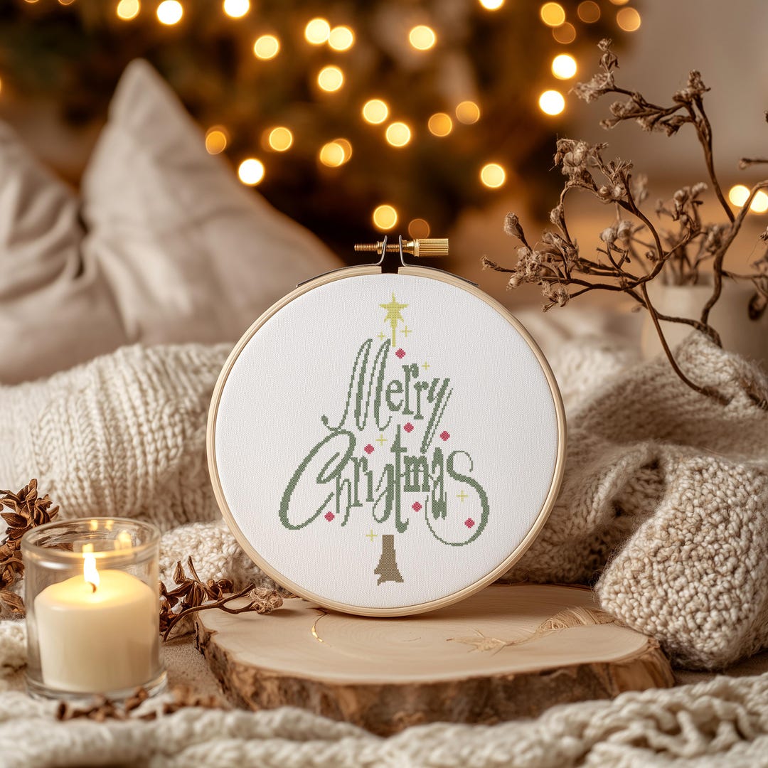 Merry Christmas Tree Holiday Counted Cross Stitch Pattern - PDF Digital ...