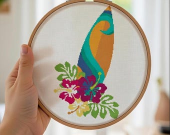 Tavole da surf Surf Beach Art Schema punto croce - Download digitale PDF