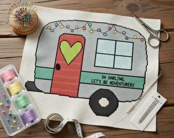 Oh Darling Let's be Adventurers Camp Camp Schema punto croce contato - Download digitale PDF