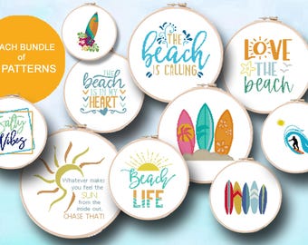 Pacchetto di schemi per punto croce per l'estate in spiaggia - Tema oceano (download digitale PDF)