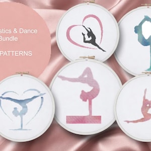 Lot de cinq motifs - gymnastique, danse, point de croix compté, motifs - téléchargement numérique PDF