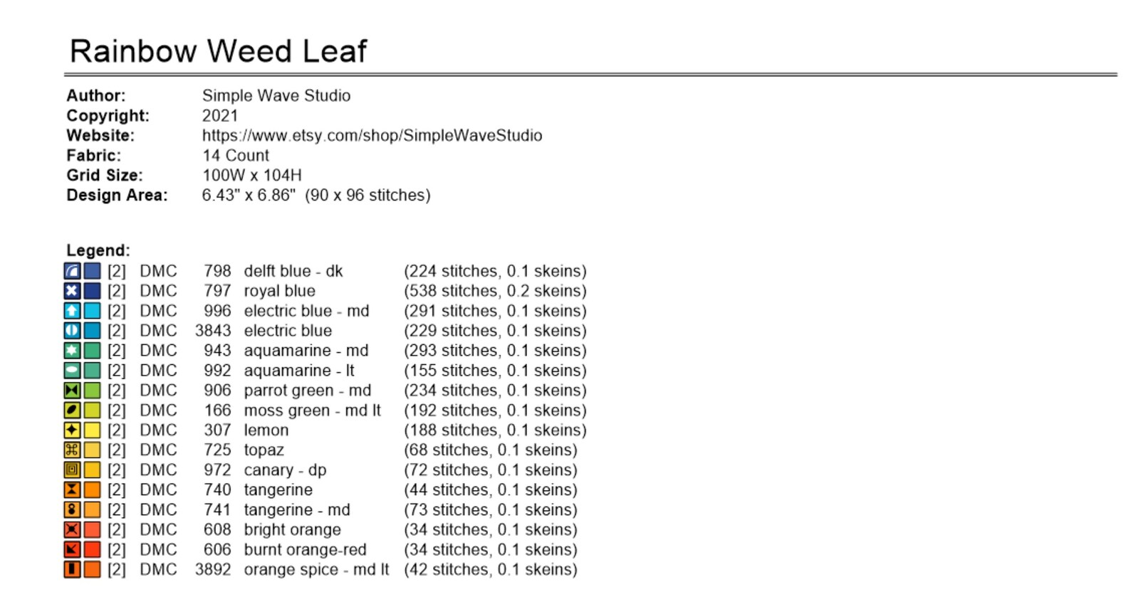 Rainbow Weed Leaf Cross Stitch Pattern - Colorful Spring (PDF Digital ...