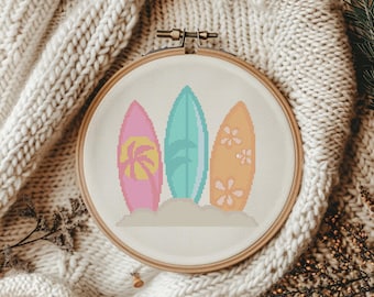 Schema punto croce contato "Tre tavole da surf" - Download digitale PDF