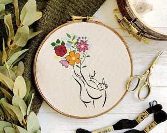 Dito medio sovversivo Donna Donna Fiori di campo - Schema punto croce - Download digitale PDF