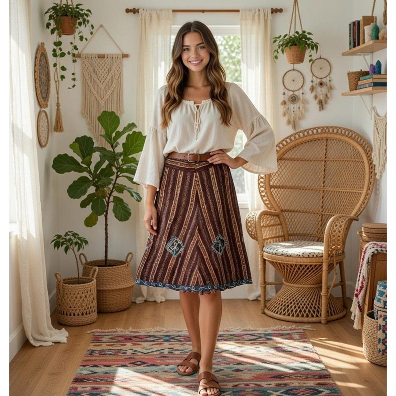 Kathmandu Nepal Embroidered Maxi Skirt Whimsigoth Festival Fairy Boho Size Large image 1