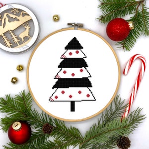Christmas Tree Black & Red Counted Cross Stitch Pattern - PDF Digital Download