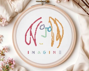 Disegno artistico di John Lennon, schema punto croce contato - PDF digitale da scaricare