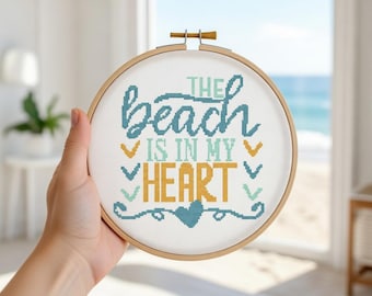 La spiaggia è nel mio cuore - Citazione dell'oceano - Schema punto croce - Download digitale PDF