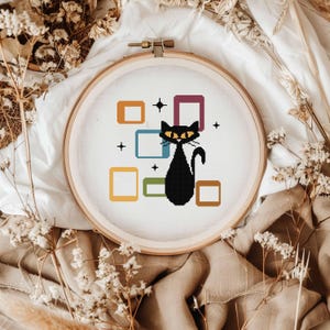Atomic Black Cat Mid Century Art Geteld kruissteekpatroon - digitale pdf-download
