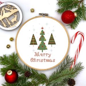 Merry Christmas Tree Holiday Counted Cross Stitch Pattern - PDF Digital Download
