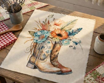 Cowboy Boots with Wildflowers Counted Cross Stitch Pattern - PDF Digital Download