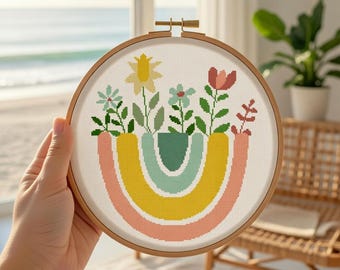 Schema punto croce con fiori di campo arcobaleno - Primavera colorata (download digitale PDF)