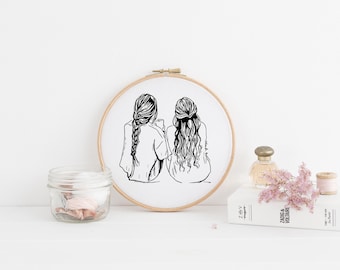 Modello per ricamo a mano su telaio "Boho Women Best Friends" - Download digitale in PDF