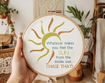 Schema punto croce con citazione ispiratrice del sole, Chase That (download digitale PDF)