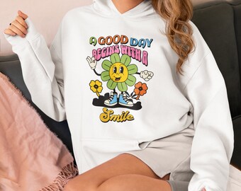 A Good Day Begins With A Smile Hooded Sweatshirt, Inspirational Hooded Sweatshirt, Smile Face Sweatshirt, Kindness Hoodie, Unisex Hoodie