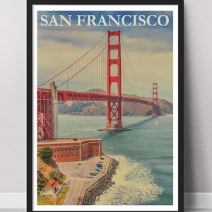 Cartel de viaje de San Francisco, cartel vintage, impresión retro, cartel de viaje retro, decoración del hogar, regalo de arte de pared, cartel de la ciudad de EE.UU.