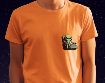 Aliens, Cats and Reclining Chairs / Funny Alien Pocket T-Shirt | Funny Cats Pocket T-Shirt | Unisex | Men's Pocket Print T-shirt
