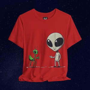 Alien Encounters Tee | Funny Space Shirt | Cartoon Bug Apparel | Praying Mantis Graphic T-shirts | Geek Unisex Jersey Short Sleeve Tee
