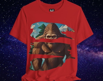 Bigfoot Forest Stripes Tee: Unisex Sasquatch Graphic Shirt