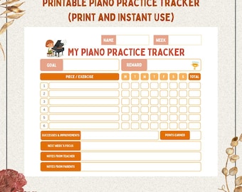 Printable Piano Practice Tracker, Music Practice Log, Student Reward Chart, Teacher Resources, Instant Use