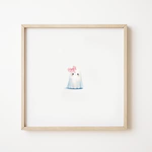 Ghost Art Print, Watercolor Ghost with Bow, Printable Digital Mini Art