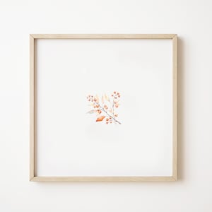 Fall Branch Art Print, Watercolor Berries Wall Decor, Mini Digital Painting for Autumn