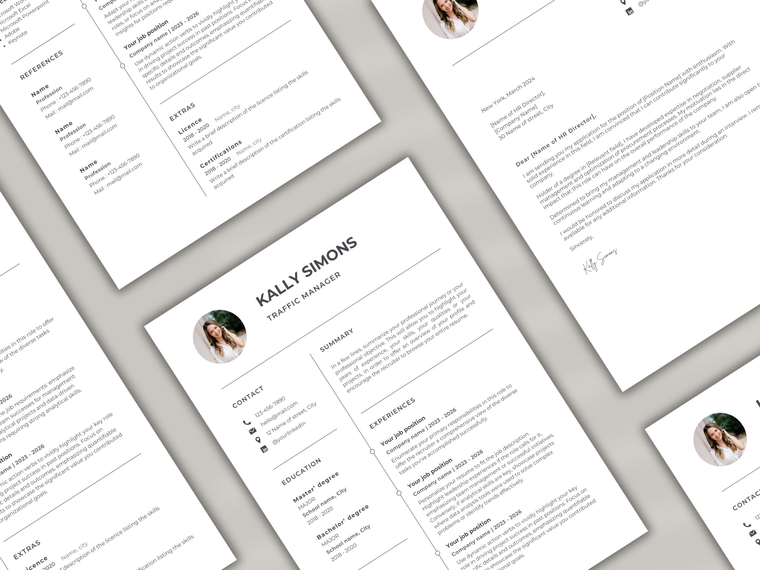 Professional Resume Template Canva With Cover Letter, 1 Page Cv ...