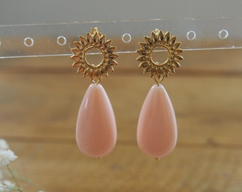 24K fine gold-plated brass earrings with resin beads and sun-shaped stud earrings