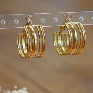 Paire De Créoles Boucles D'oreilles 25mm En Acier Inoxydable Doré - Cercles, Neuf