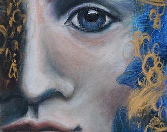 Contemporary Portrait with Blue and Golden Details.