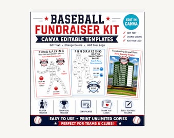 Baseball Fundraising Tracker Canva Template, Team Fundraiser Kit, Goal Tracker, Donor Thank You Cards, Certificates, Editable Forms