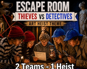 Teen Escape Room Printable Game – Thieves vs Detectives Art Heist, 2 Team Party Game, Birthday Activity, 60 Minute, Slumber Party, Race