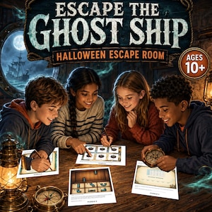 Ghost Ship Halloween Escape Room, Printable Puzzle Game for Kids Ages 10+, Family Party, Instant Download, Kids Party, Tween Activity