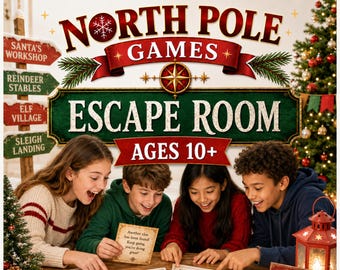 North Pole Game Escape Room Printable, Christmas Party Game, Holiday Puzzle Challenge, Winter Scavenger Hunt, Ages 10+, Instant PDF Download