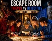 Teen Escape Room Printable Game – Thieves vs Detectives Art Heist, 2 Team Party Game, Birthday Activity, 60 Minute, Slumber Party, Race