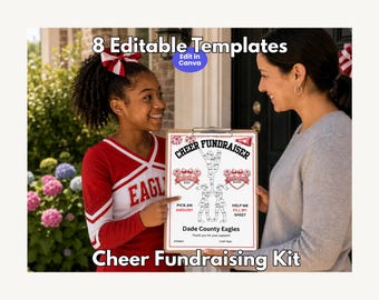 Cheerleading Fundraiser Kit, Editable Canva Trackers, Team Goal Tracker, Certificate, Thank You Cards, Customize Team Color and Text, Bundle