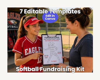 Softball Fundraiser Template Kit, Editable Team Fundraising Tracker, Goal Tracker, Certificates, Thank You Cards, Canva Template, Bundle