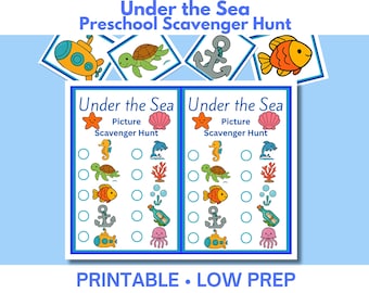 Under the Sea Scavenger Hunt Printable for Preschool, Picture Scavenger Hunt Game for Kids, Ocean Theme Classroom Activity, Download & Print