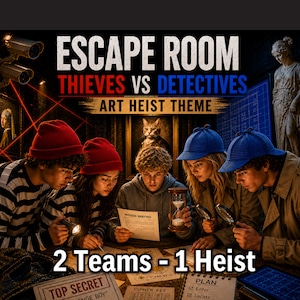 Teen Escape Room Printable Game – Thieves vs Detectives Art Heist, 2 Team Party Game, Birthday Activity, 60 Minute, Slumber Party, Race